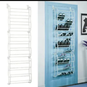 Bluevista Over The Door Shoe Rack Adjust 36 Pair Shoes, Tiered Shelf Can Be Hung&Wall-Mounted, Strong&Durable White Resin Frame With Metal Tubes To Store Shoes, Sandals&High Heels (White)