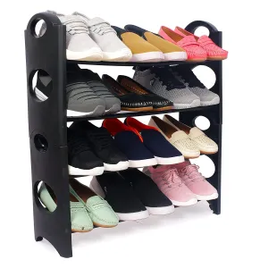 4 Shelves Shoe Rack, 12 Pairs Shoe Stand Organizer, Adjustable and Portable Plastic Shoe Rack for Door, Living Room