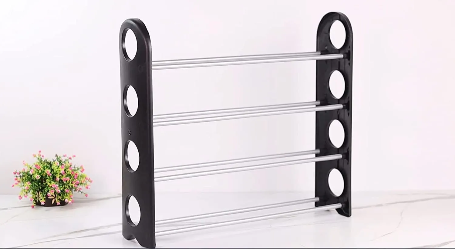 4 Shelves Shoe Rack, 12 Pairs Shoe Stand Organizer, Adjustable and Portable Plastic Shoe Rack for Door, Living Room