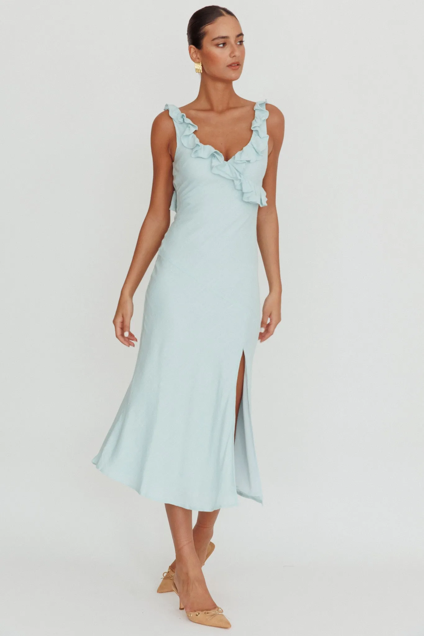 Alba Frill Trim Midi Dress Baby Blue