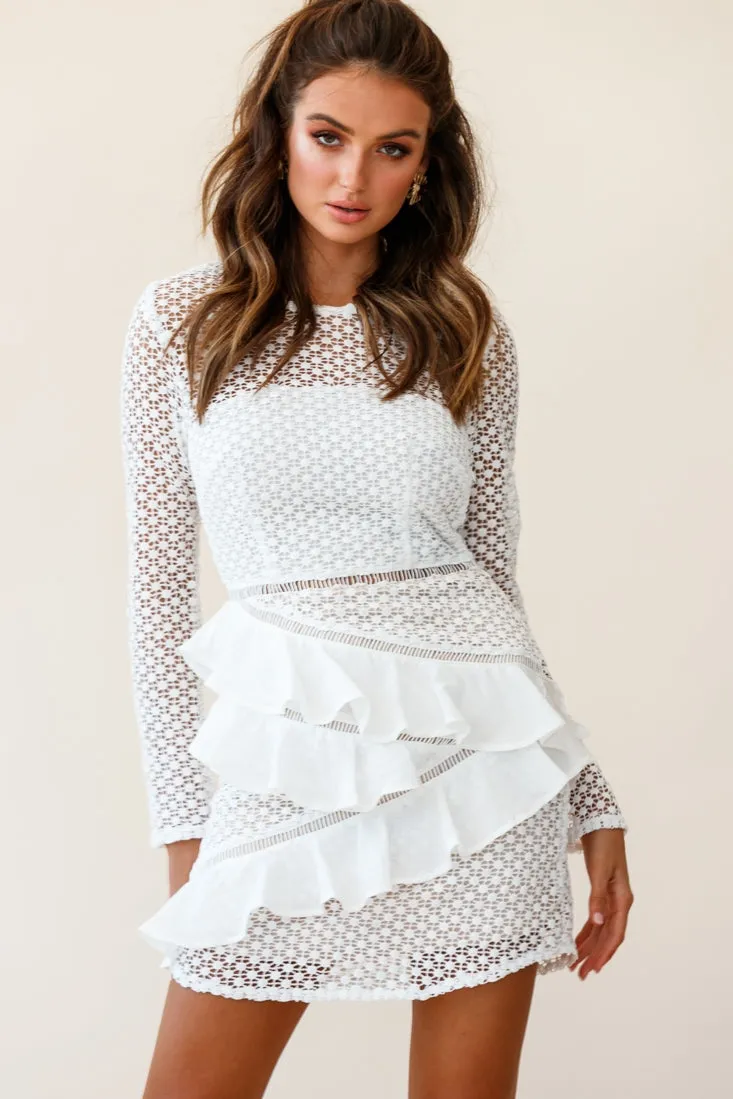 Aramis Long Sleeve Lace & Ruffle Detail Dress White