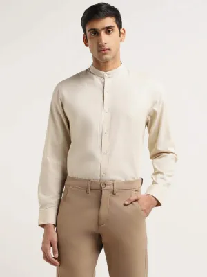 Ascot Beige Solid Cotton Relaxed Fit Shirt