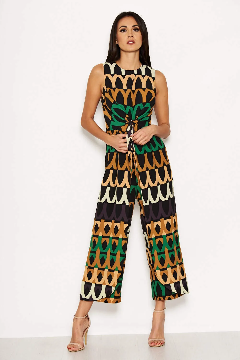 Aztec Print Tie Waist Jumpsuit