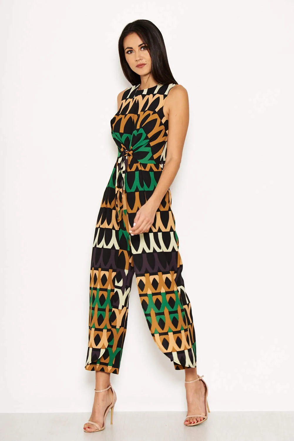 Aztec Print Tie Waist Jumpsuit