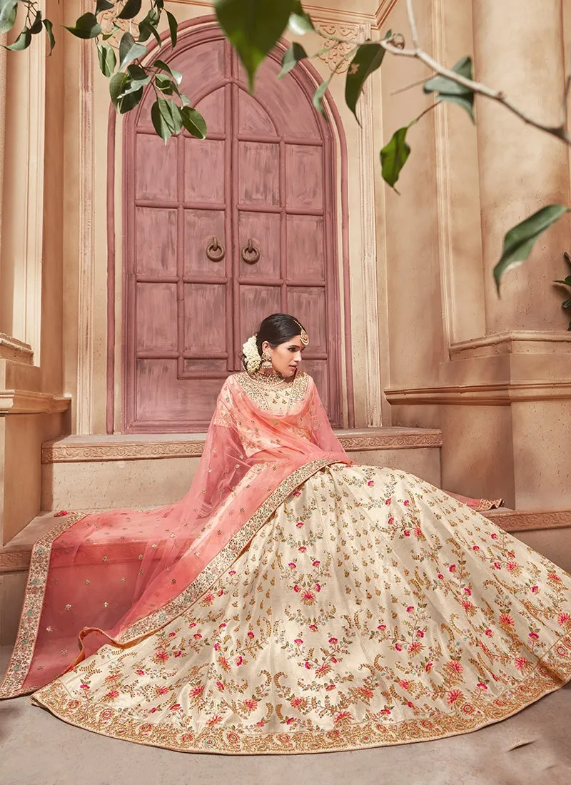 Beige And Peach Overall Embroidered Flared Lehenga Choli Set