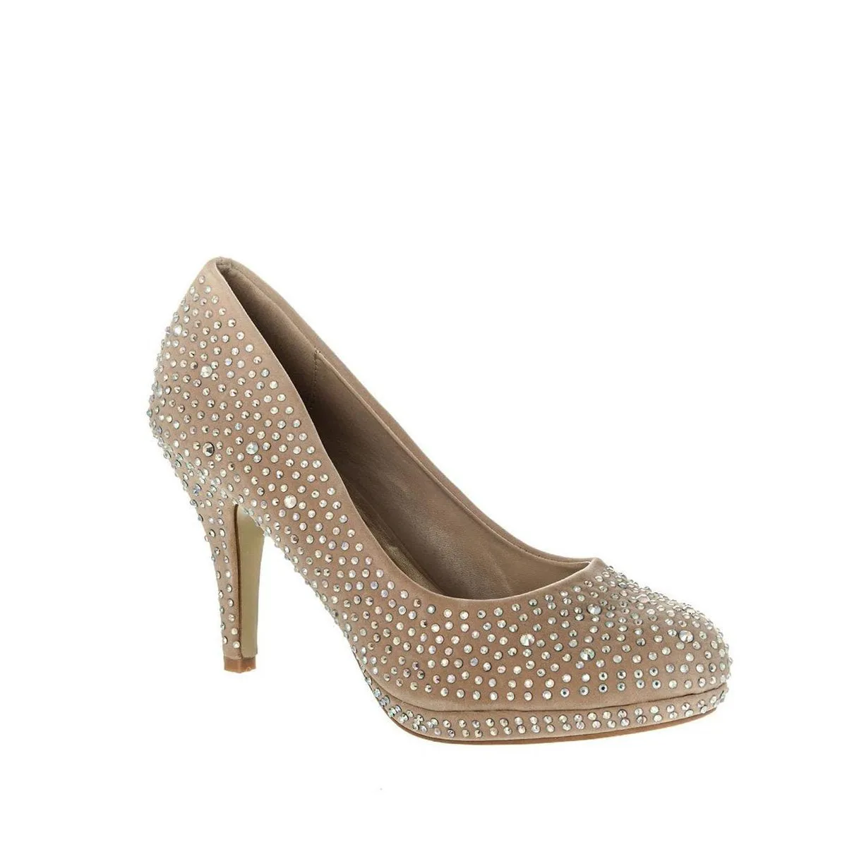 Carnation Round Toe Medium Platform Heel Diamante Court Shoe