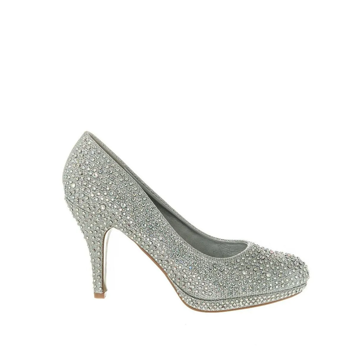 Carnation Round Toe Medium Platform Heel Diamante Court Shoe