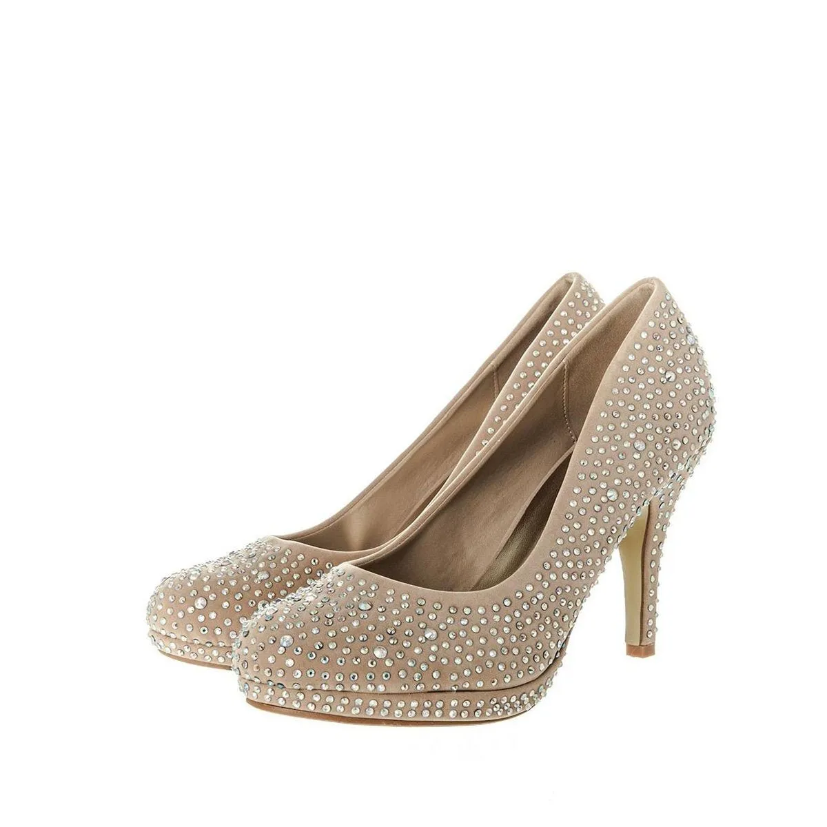 Carnation Round Toe Medium Platform Heel Diamante Court Shoe