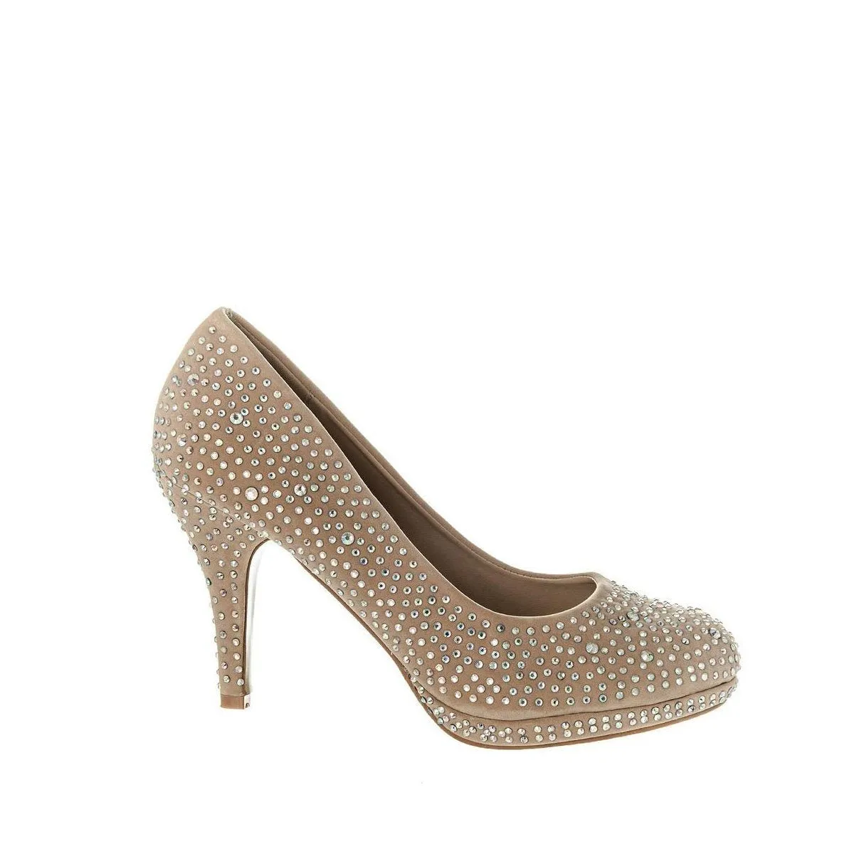 Carnation Round Toe Medium Platform Heel Diamante Court Shoe