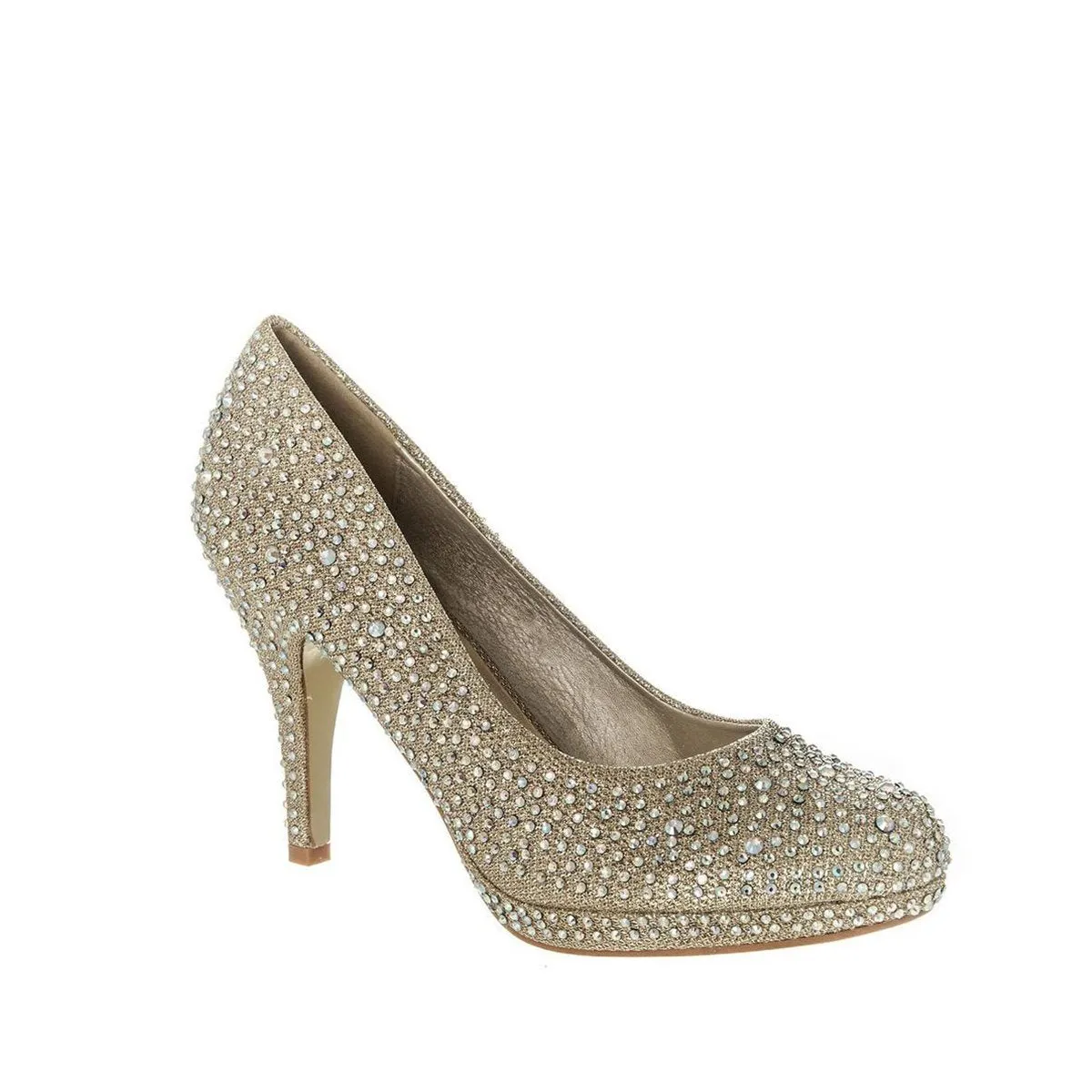 Carnation Round Toe Medium Platform Heel Diamante Court Shoe