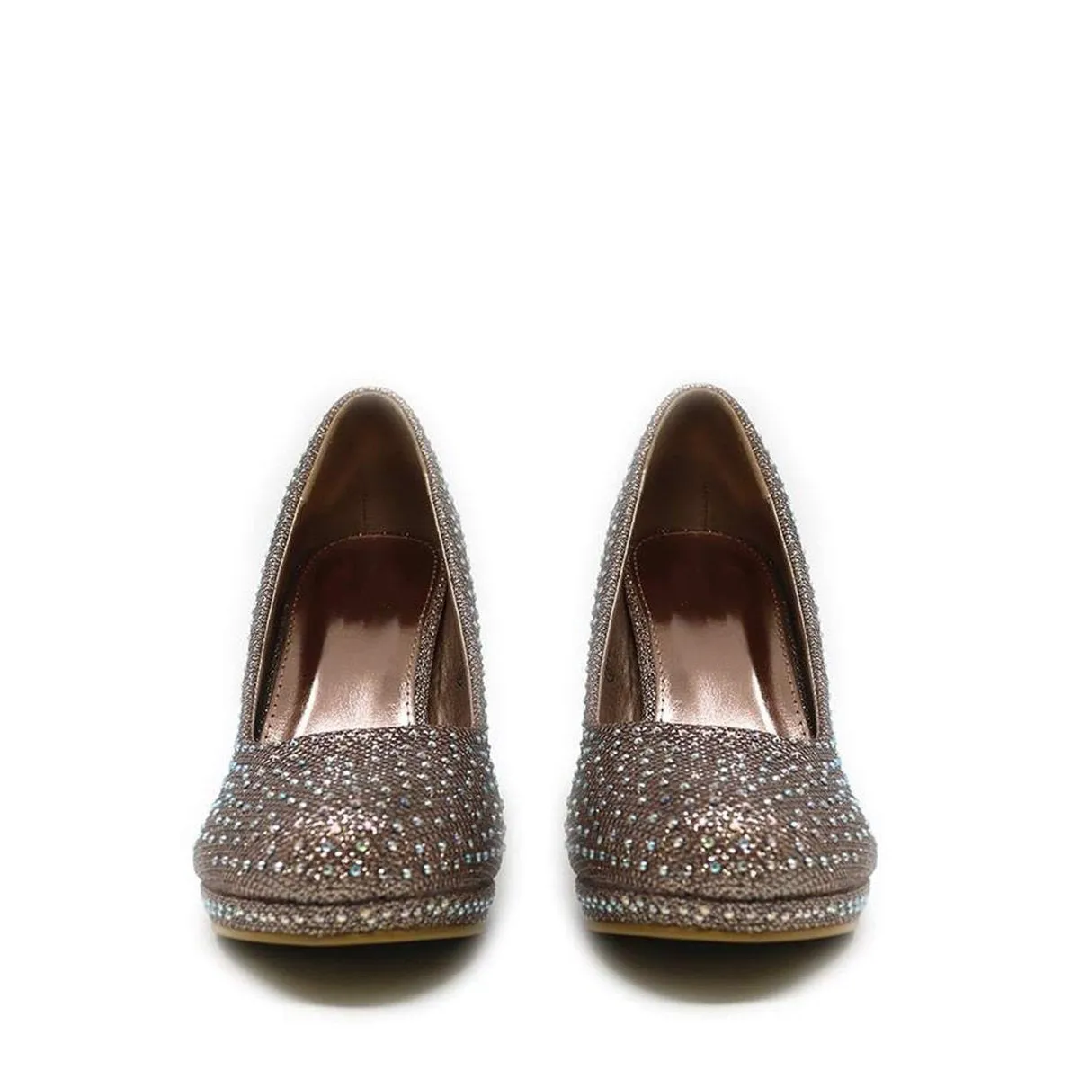 Carnation Round Toe Medium Platform Heel Diamante Court Shoe