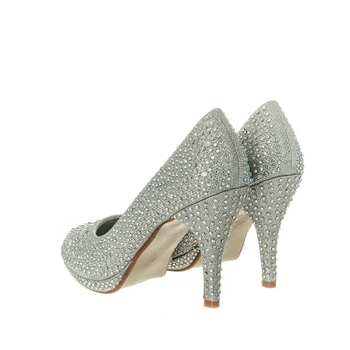 Carnation Round Toe Medium Platform Heel Diamante Court Shoe