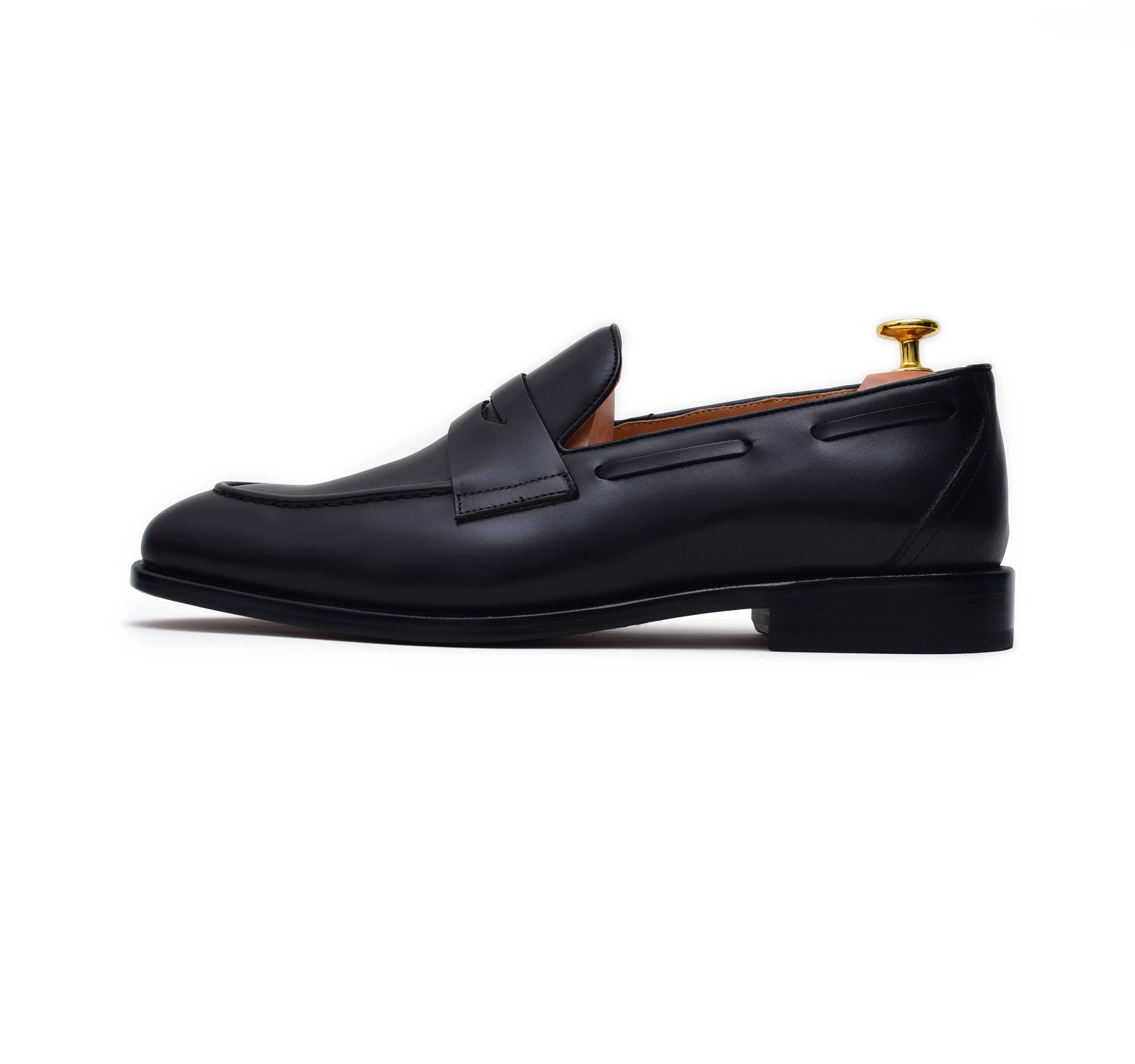 Carrera - Black Leather Slip-On Penny Loafers