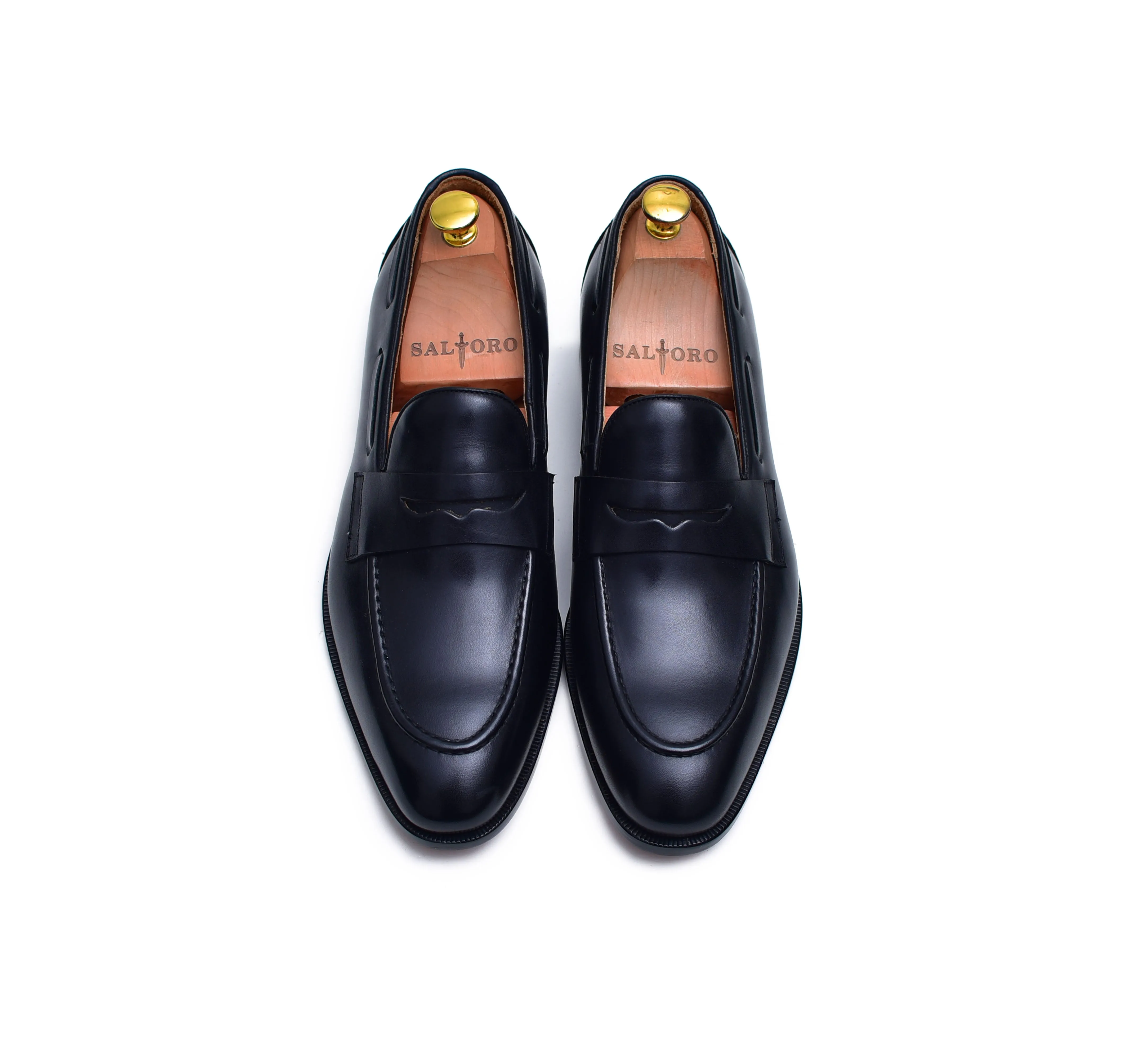 Carrera - Black Leather Slip-On Penny Loafers