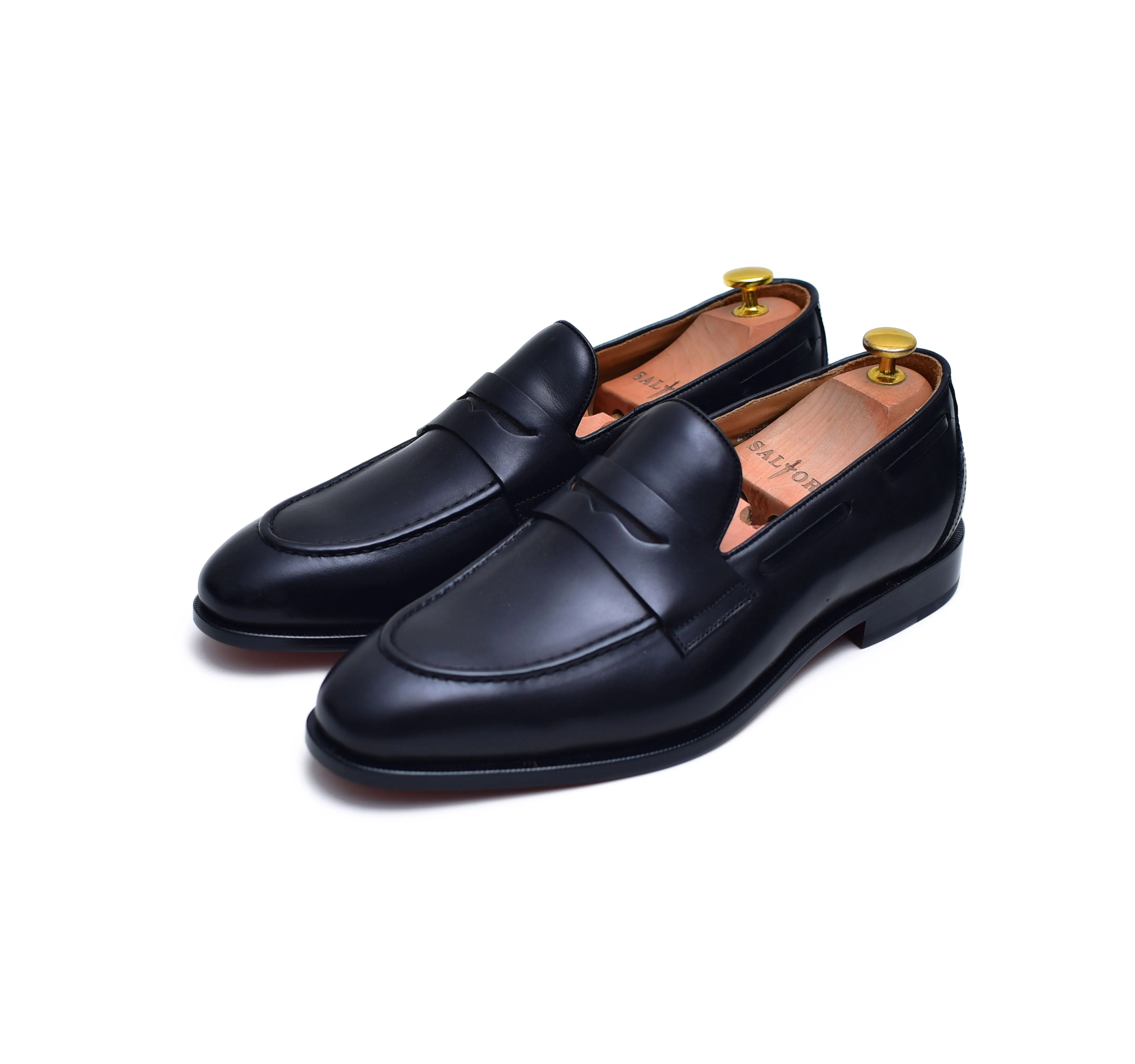 Carrera - Black Leather Slip-On Penny Loafers