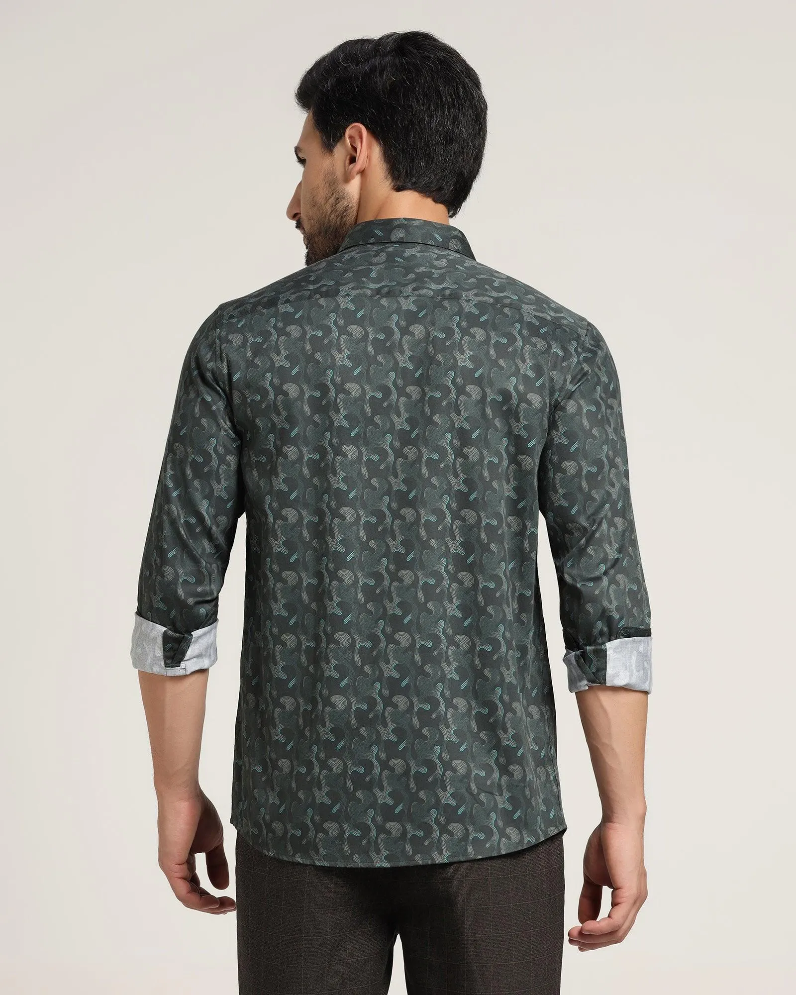 Casual Bottle Green Printed Shirt - Shine