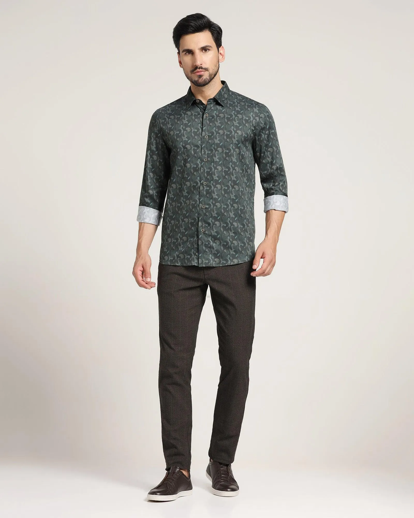 Casual Bottle Green Printed Shirt - Shine