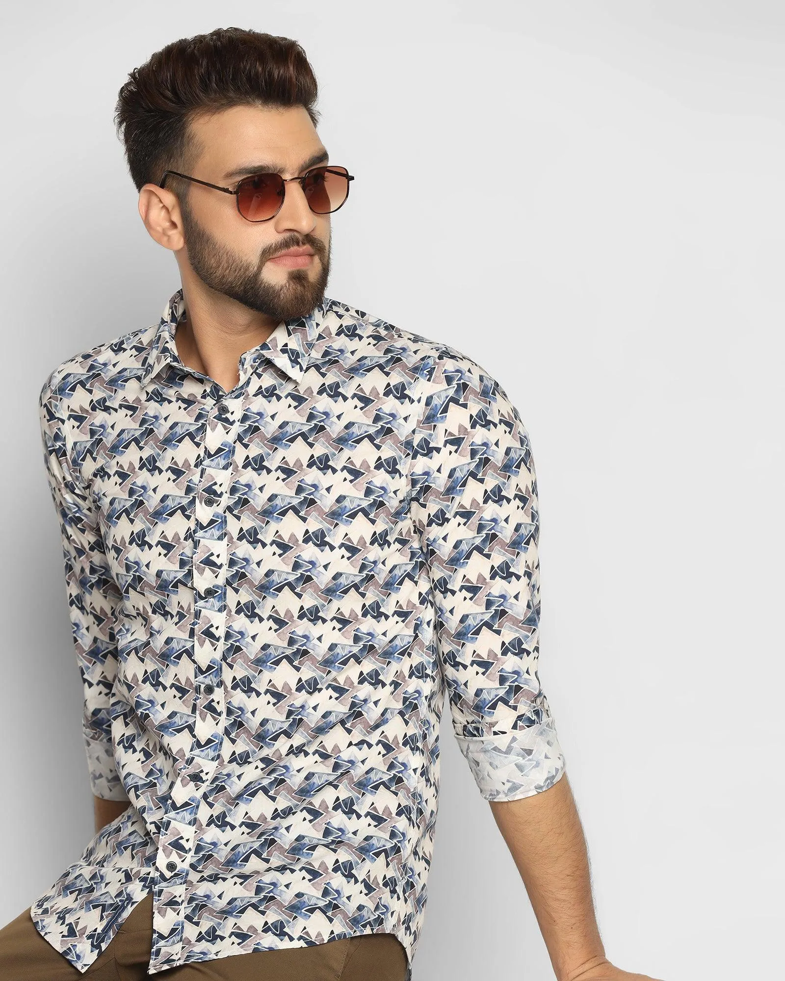 Casual Dark Navy Printed Shirt - Franz