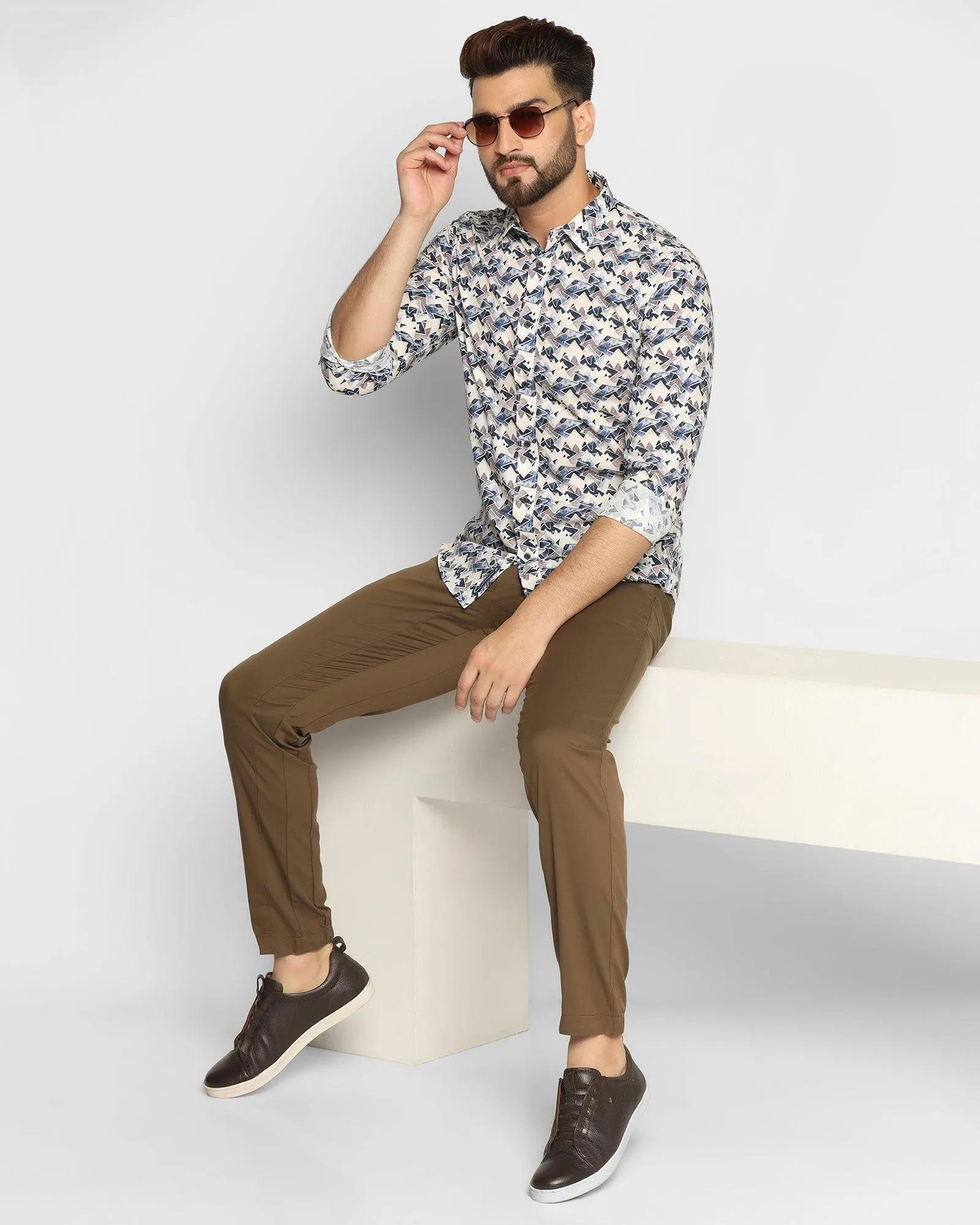 Casual Dark Navy Printed Shirt - Franz