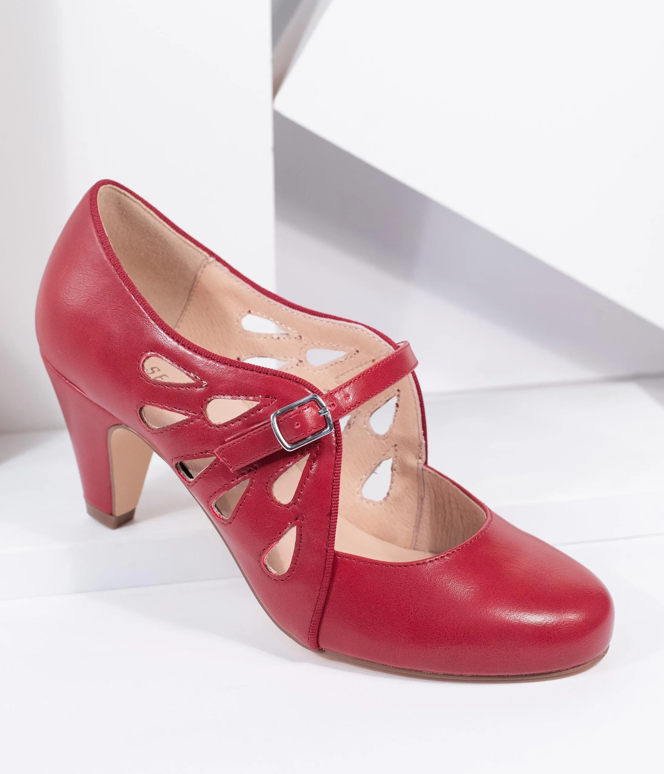 Chelsea Crew Red Leatherette Cutout Lucy Heels