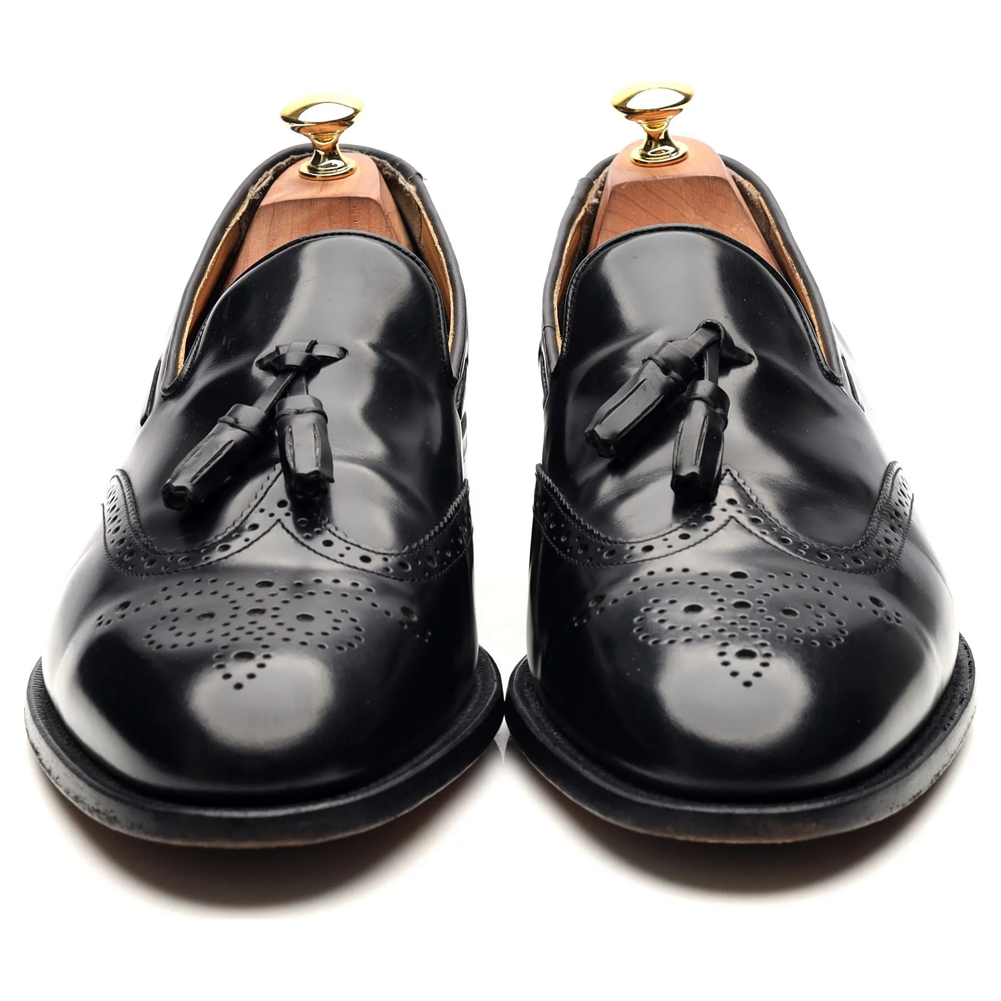 'Clive' Black Leather Wing Cap Tassel Loafers UK 10.5 F