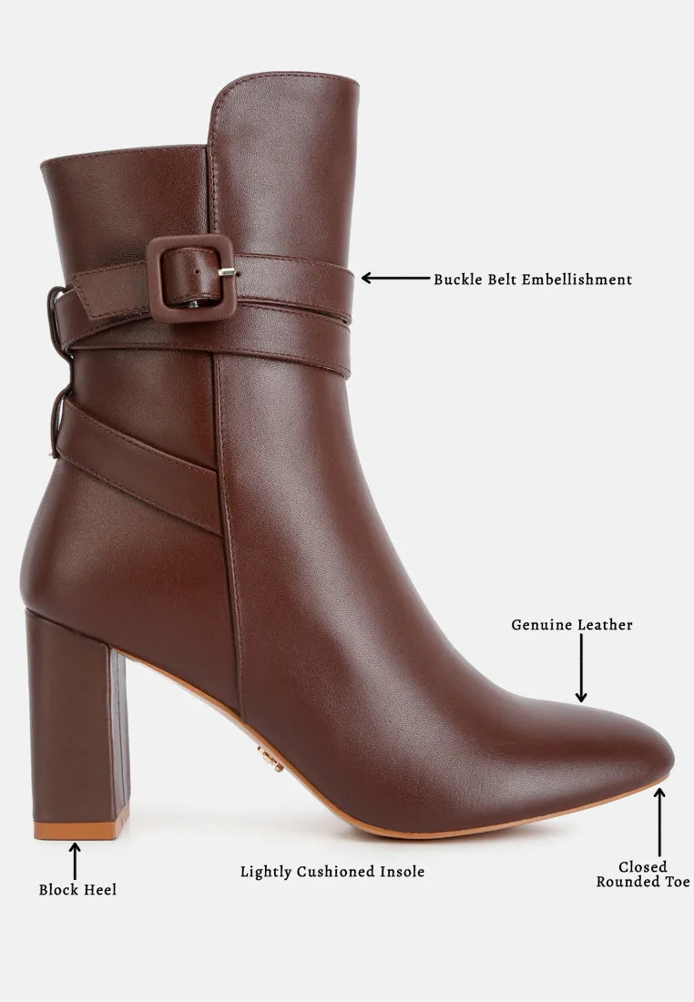 Cobra Buckle Strap Embellished Boots In Brown