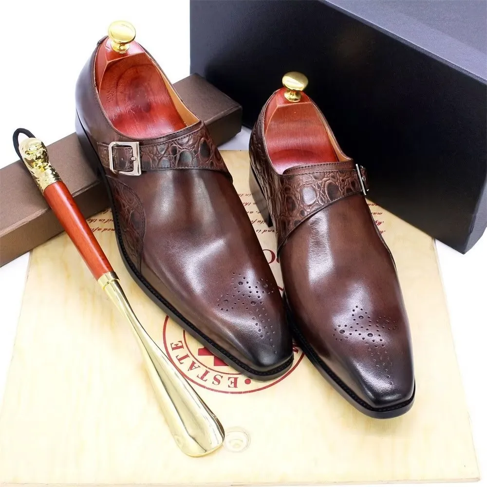 CrocLuxe Exquisite Croc-Embossed Monkstraps Dress Shoes