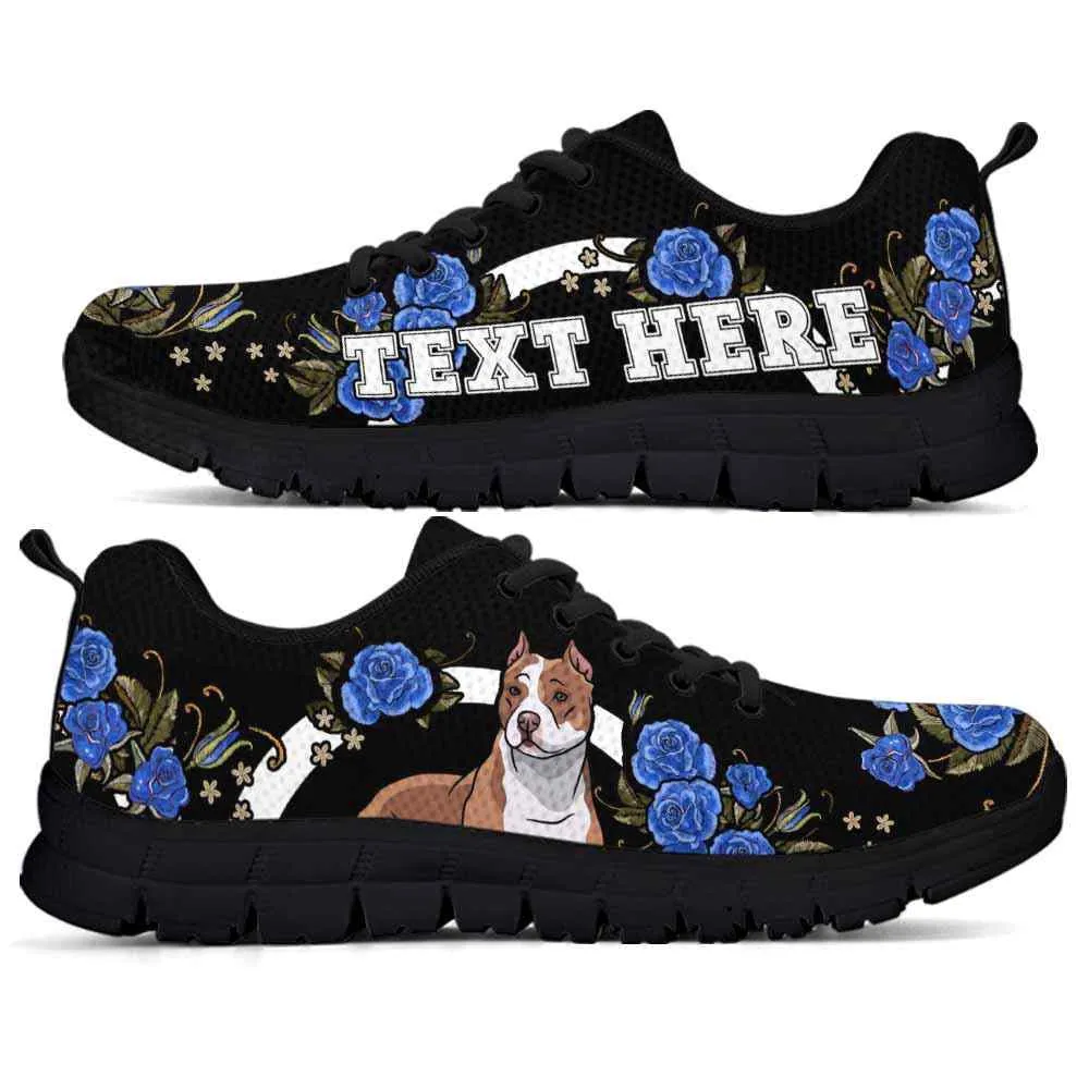 Custom Name Pit Bull Sneaker, Pit Bull Dog Lovers Sneakers Gym Rose Blue Flower Running Shoes, Best Running Shoes