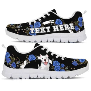 Custom Name Pit Bull Sneaker, Pit Bull Dog Lovers Sneakers Gym Rose Blue Flower Running Shoes, Best Running Shoes