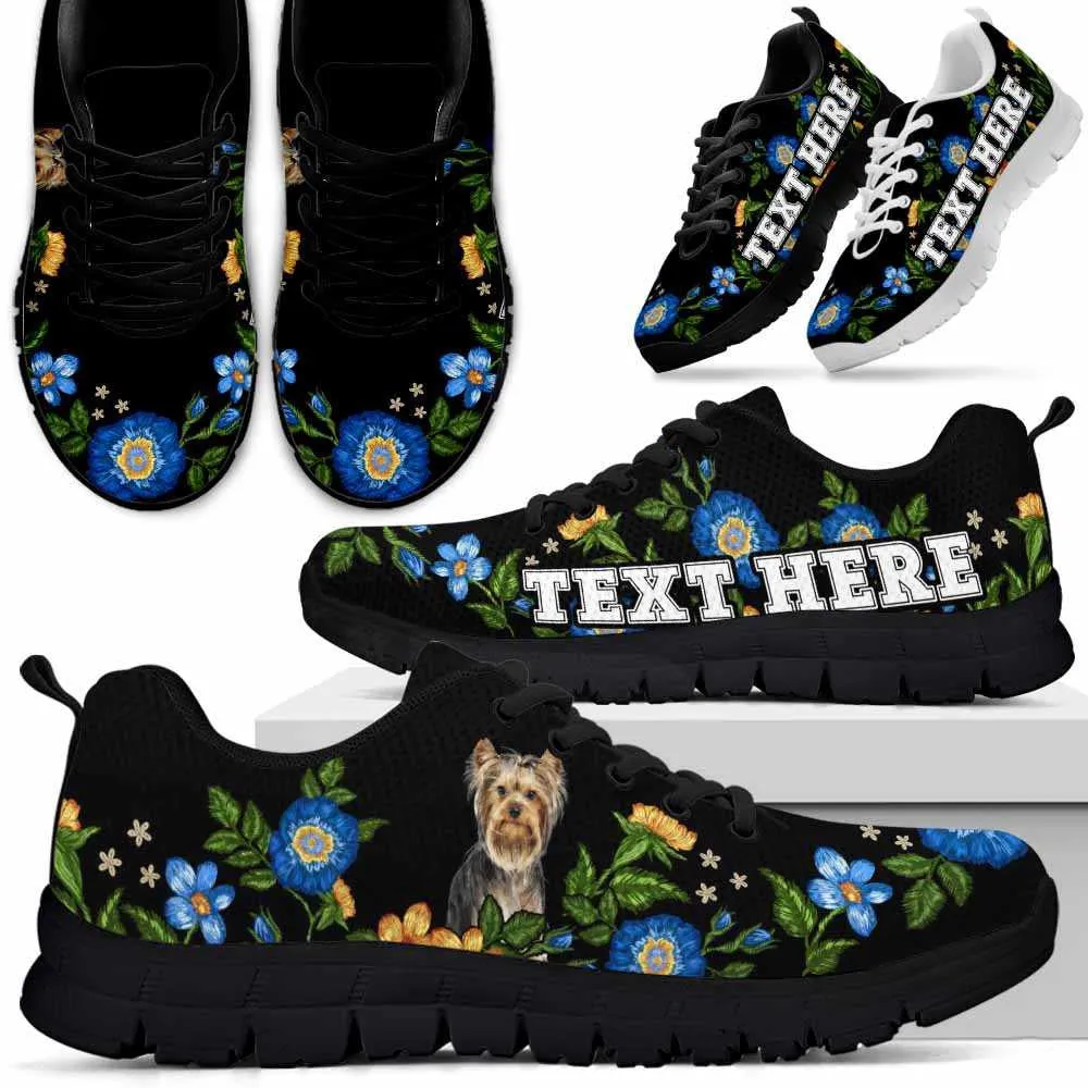 Custom Name Yorkshire Terrier Sneaker, Yorkie Colorful Floral Flower Dog Lovers Sneakers Gym Running Shoes, Best Running Shoes