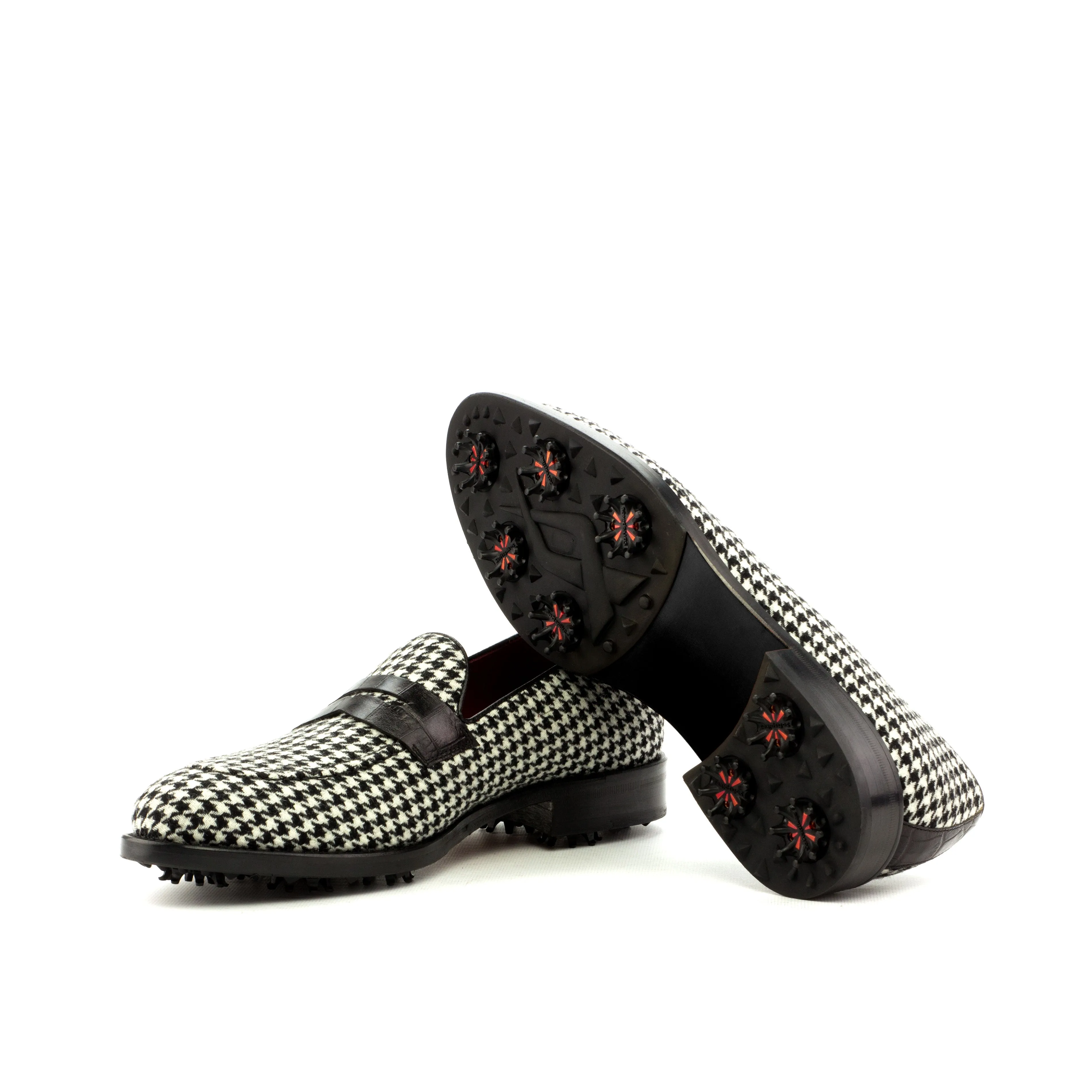 DapperFam Luciano Golf in Houndstooth / Black Men's Italian Croco Embossed Leather & Sartorial Loafer