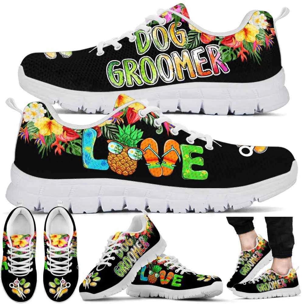 Dog Groomer Sneaker, Dog Groomer Summer Flower Love Sneakers Shoes, Best Running Shoes, Unique Gifts For Dog Lovers