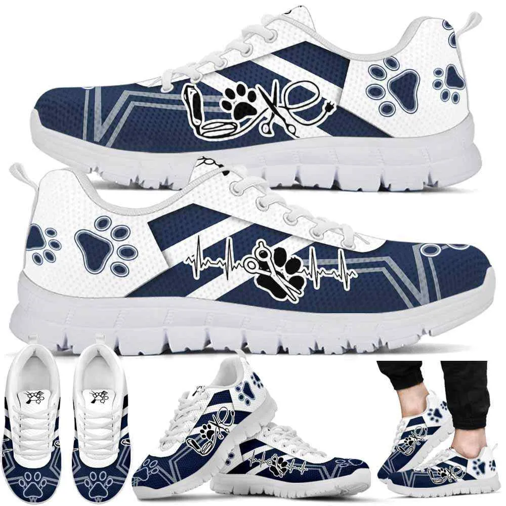 Dog Groomer Sneaker, Navy Line Dog Groomer Heartbeat Sneakers Shoes, Best Running Shoes, Unique Gifts For Dog Lovers