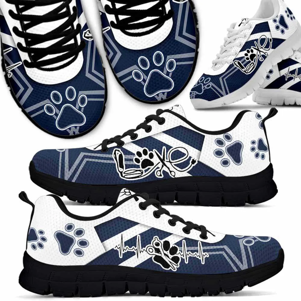 Dog Groomer Sneaker, Navy Line Dog Groomer Heartbeat Sneakers Shoes, Best Running Shoes, Unique Gifts For Dog Lovers