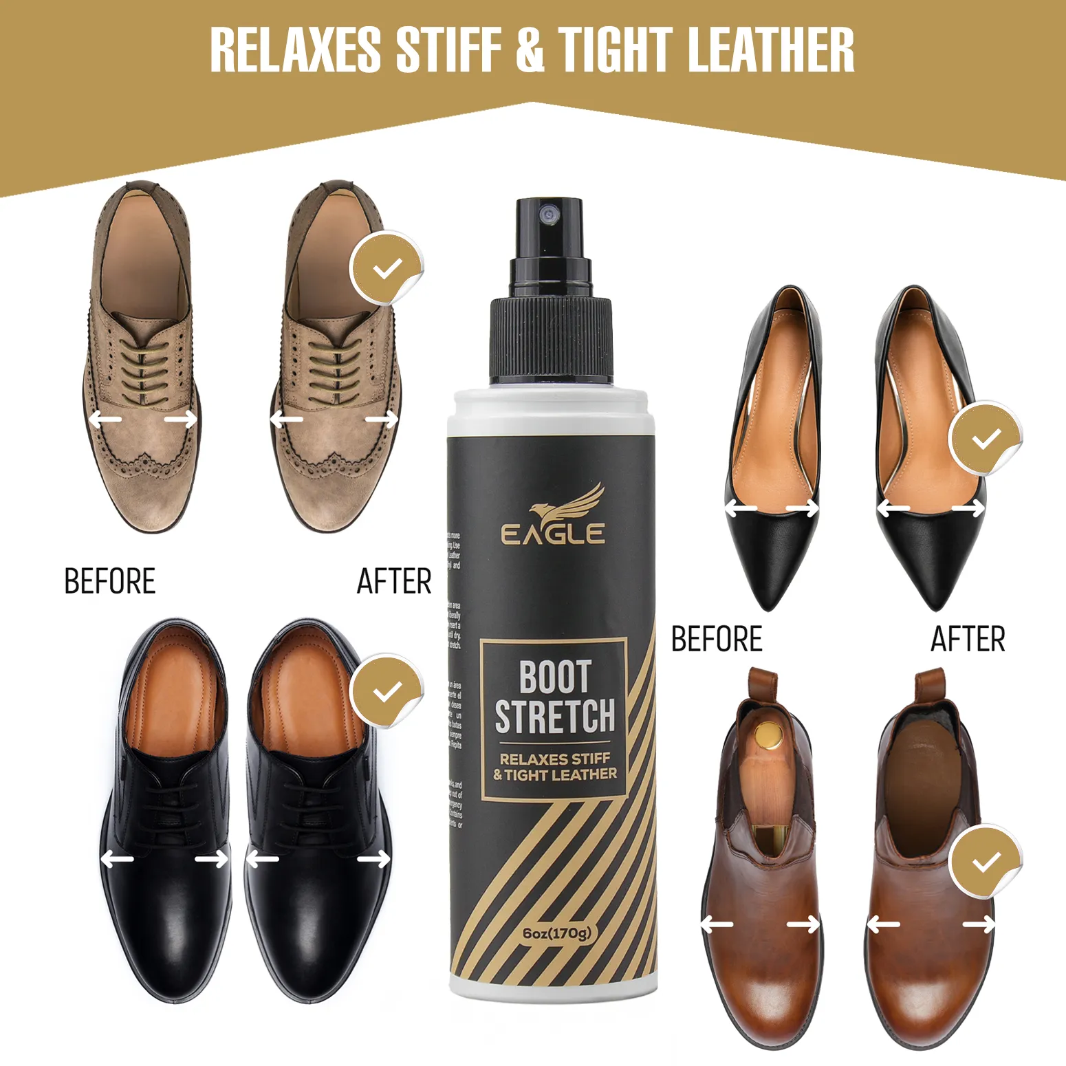 Eagle Boot Stretcher Spray(6oz) - Leather Softener for Shoes & Boots - Shoe Stretch Spray to Relieve Tight Fitting Shoes