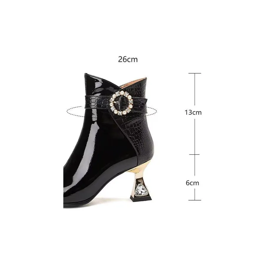 Elegant Zipper Pointed Toe Embellished High Heel Boots