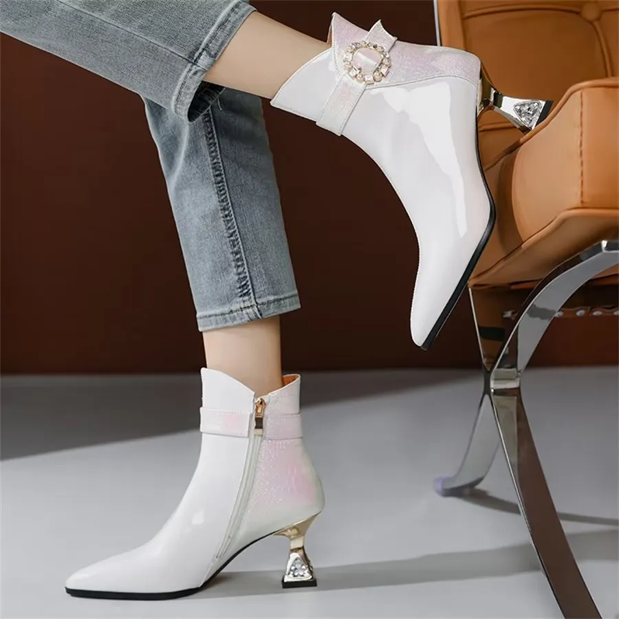 Elegant Zipper Pointed Toe Embellished High Heel Boots