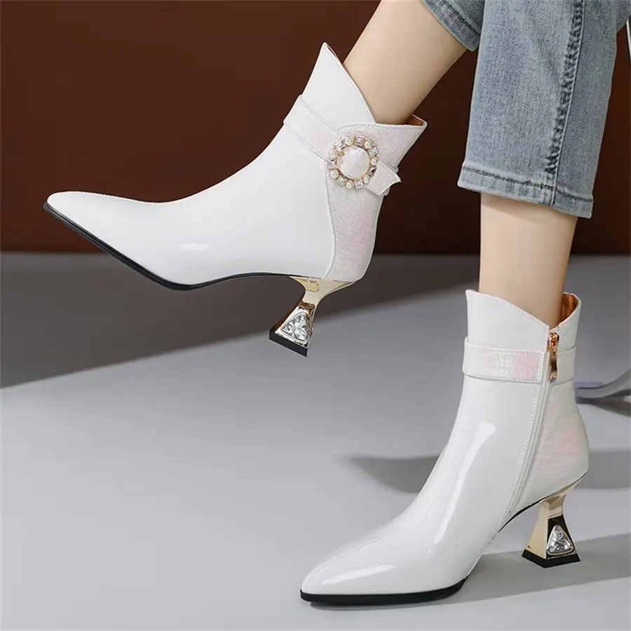 Elegant Zipper Pointed Toe Embellished High Heel Boots