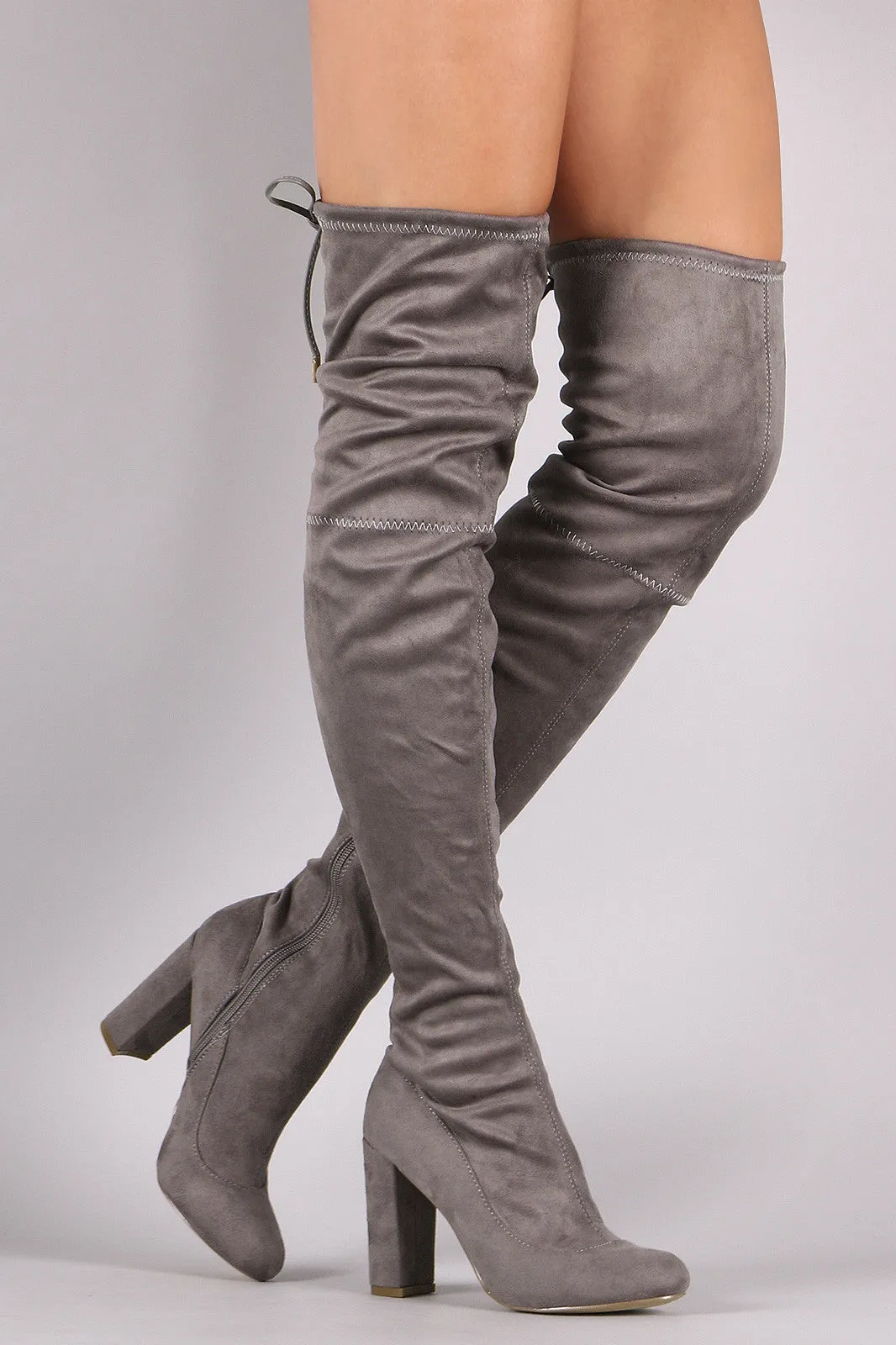 Elle - Drawstring Tie Chunky Heeled Over-The-Knee Boots