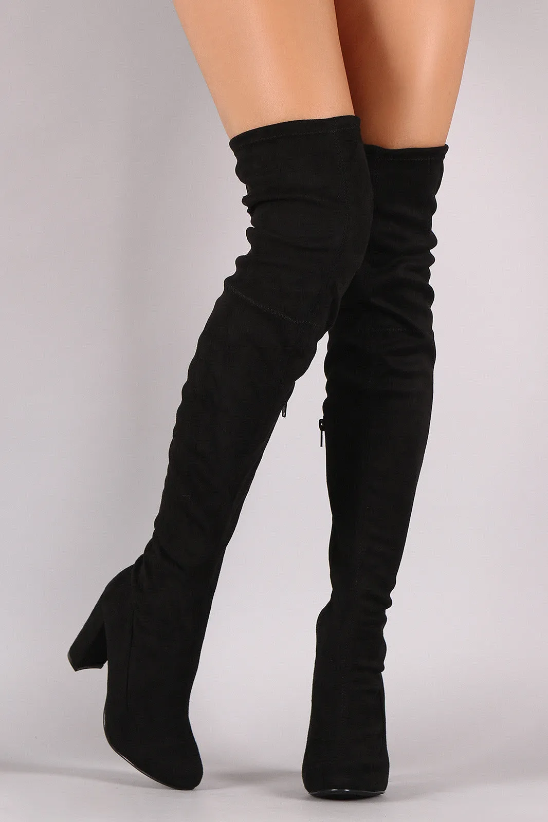 Elle - Drawstring Tie Chunky Heeled Over-The-Knee Boots