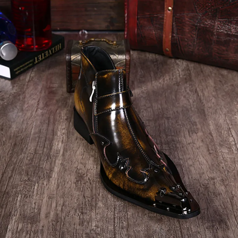 Exotic Metal Toe Western Party Leather Boots