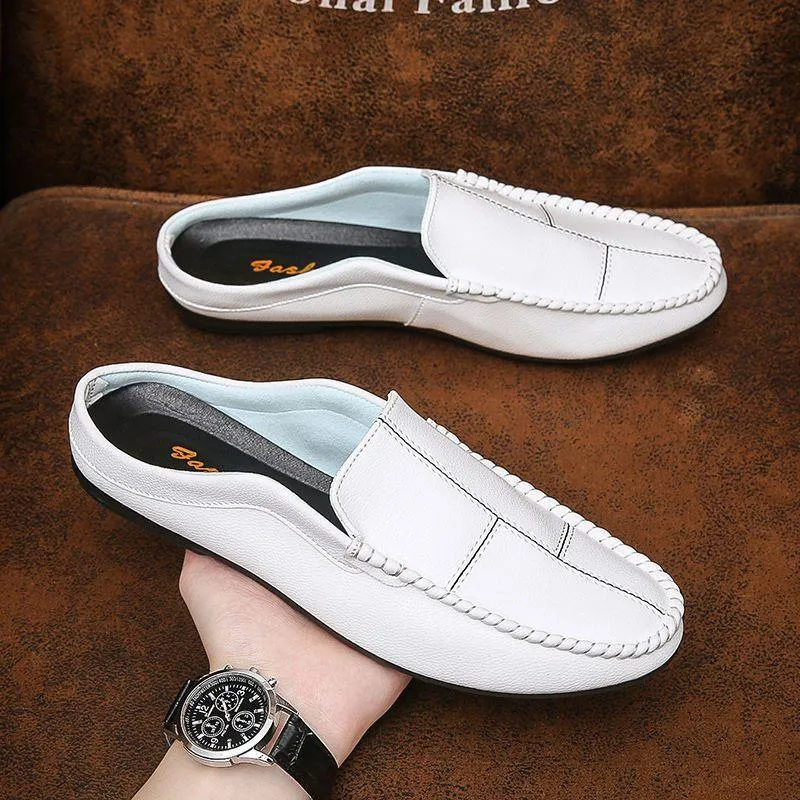 Half-wrapped Men's Loafers Slip-on Closed Toe Without Heel Leather Shoes