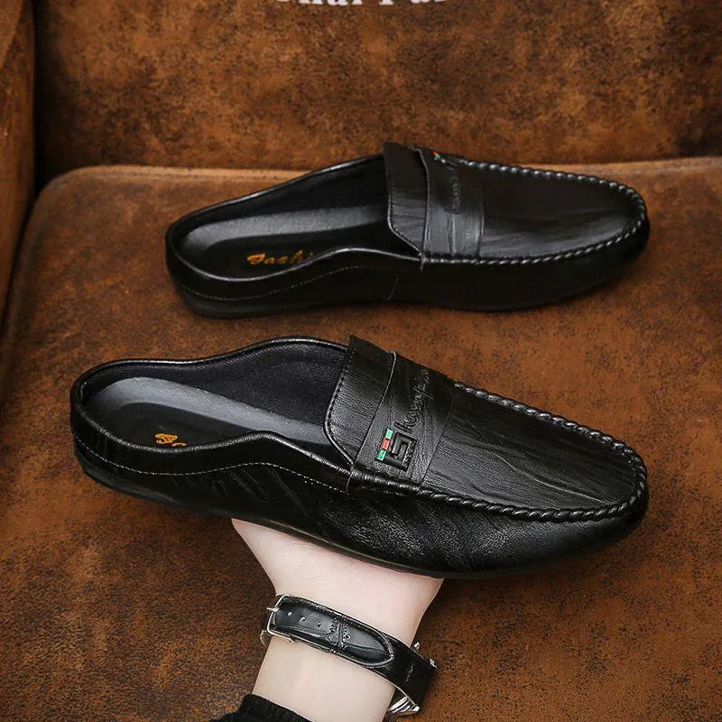 Half-wrapped Men's Loafers Slip-on Closed Toe Without Heel Leather Shoes