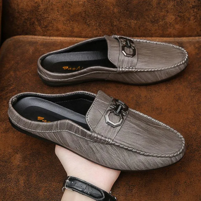 Half-wrapped Men's Loafers Slip-on Closed Toe Without Heel Leather Shoes