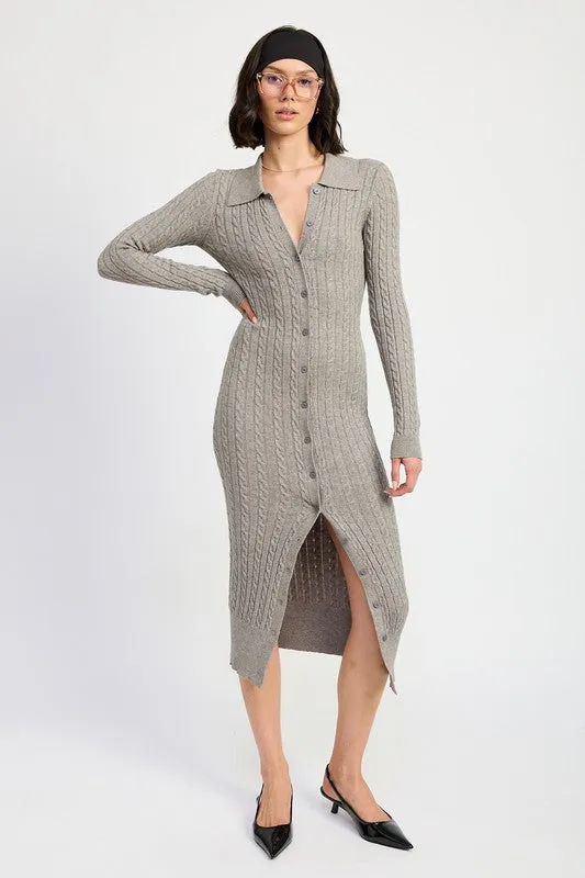 Hot Girl Bossy Buttoned Long Sleeve Cable Knit Maxi Dress