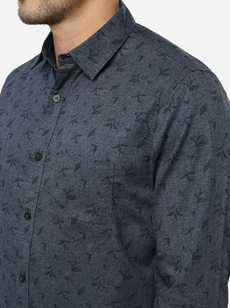 Ice Blue Printed Slim Fit Semi Casual Shirt | JadeBlue