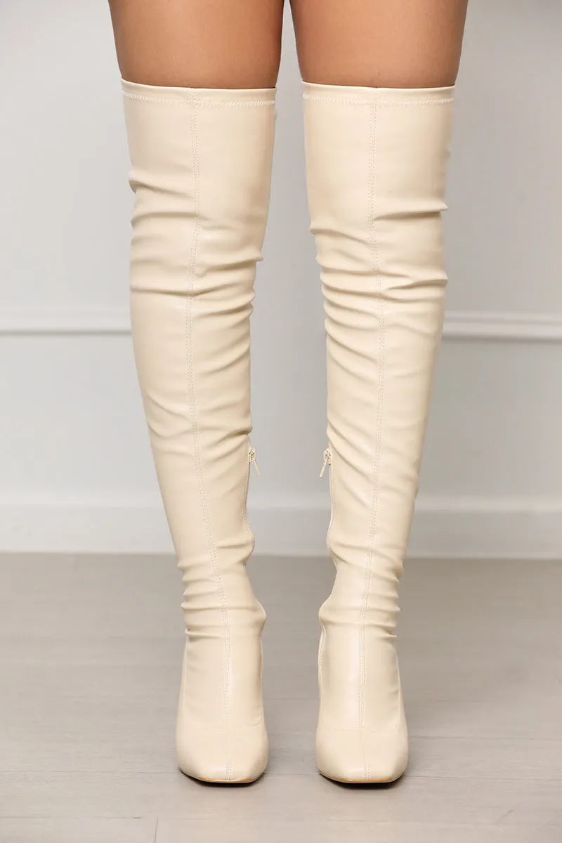 Icon Faux Leather Thigh High Boots (Ivory)- FINAL SALE