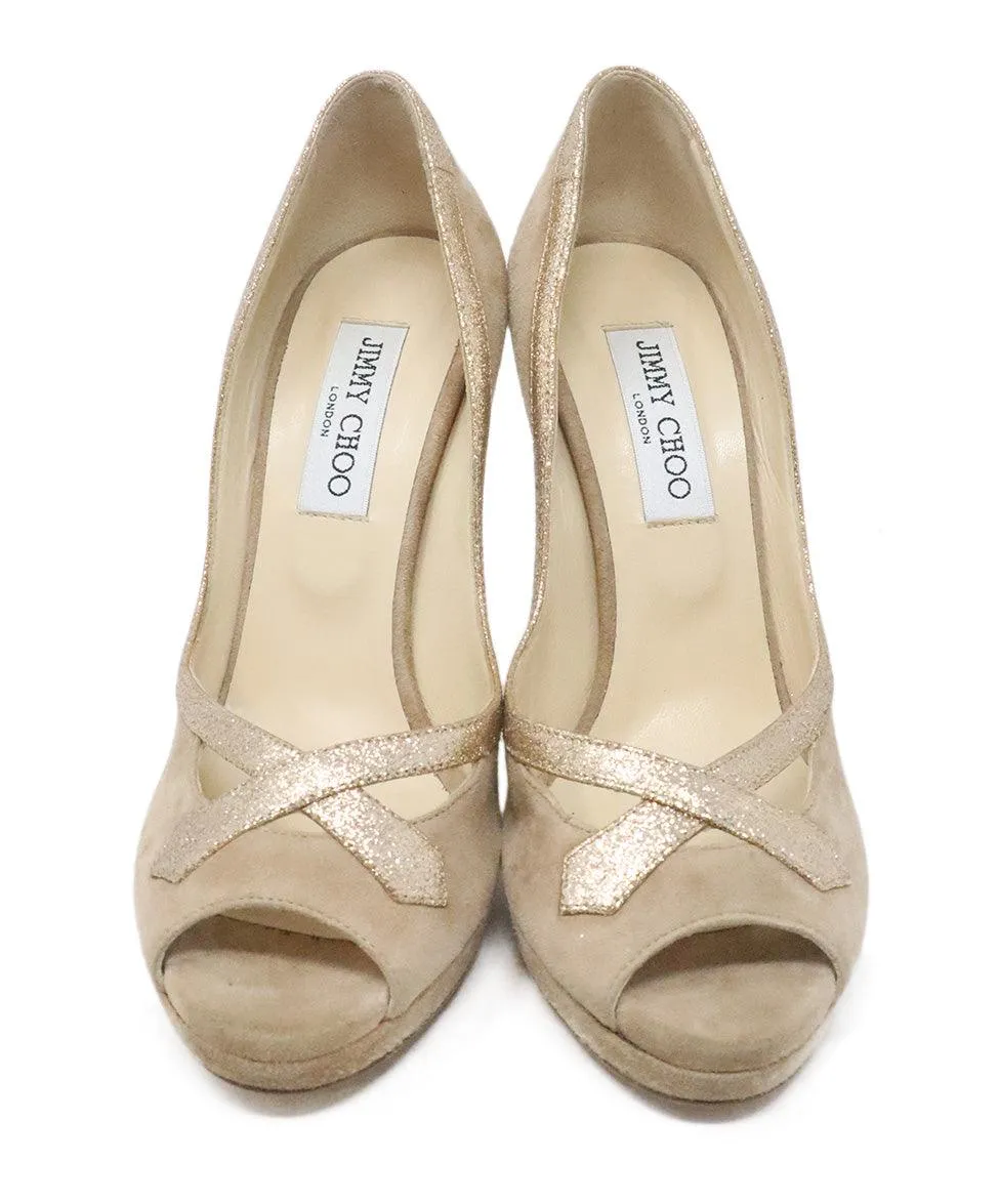 Jimmy Choo Tan & Gold Heels sz 8