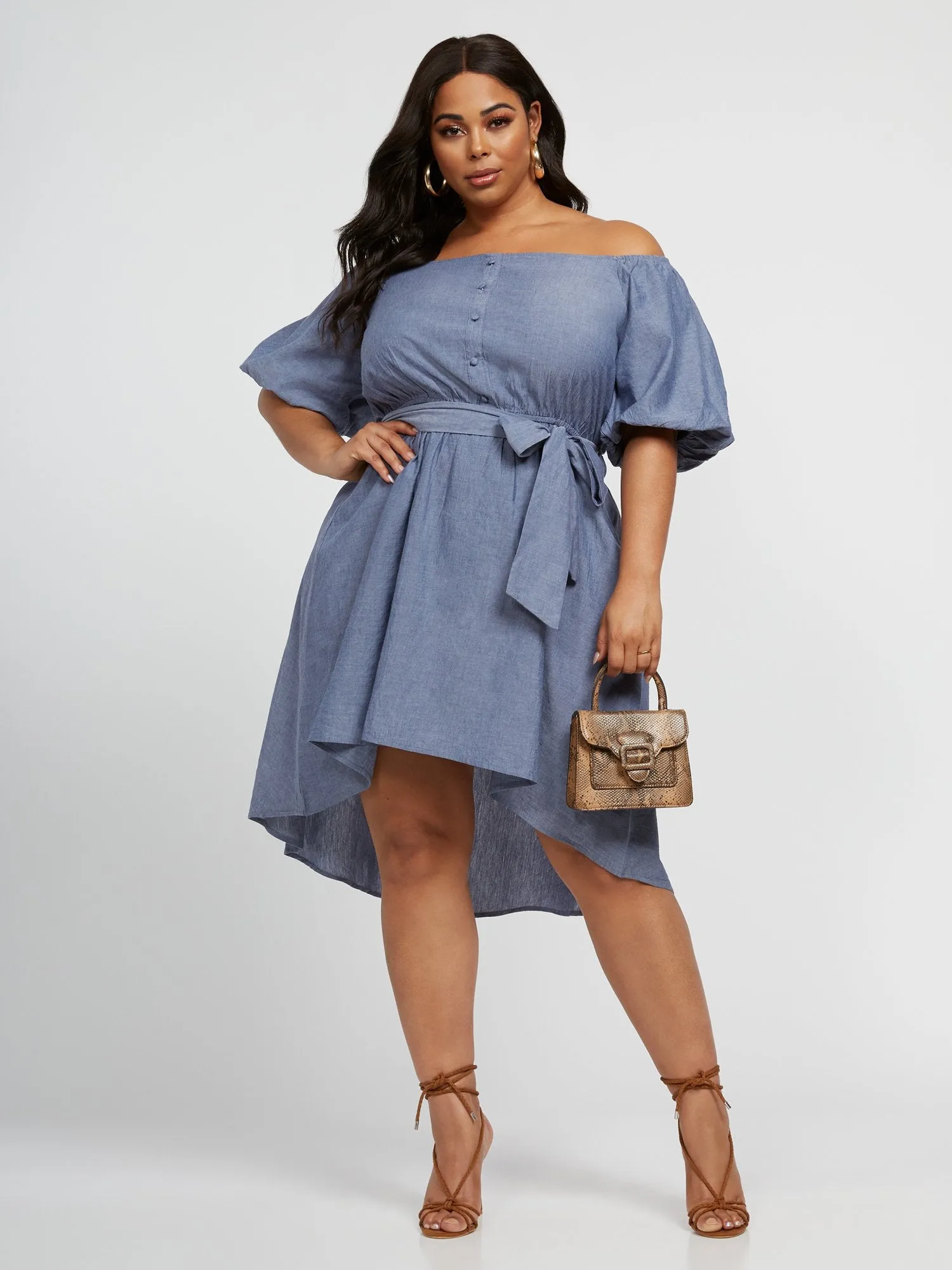 Juliet Off-The-Shoulder Chambray Dress