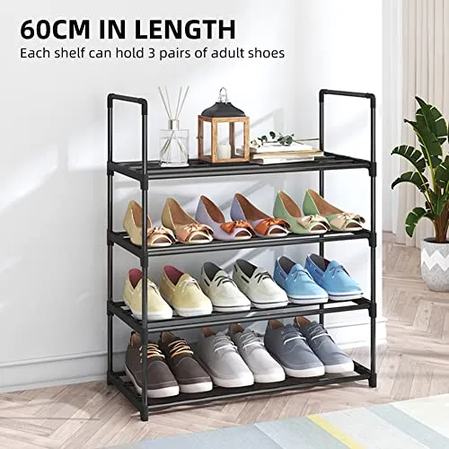 KCHOICE® Shoe Rack 4 Tier/6 Tier Shoe Organizer with 4 Shelves/6 Shelves Metal Shoe Storage Stackable for Living Room Hallway Entrance Black